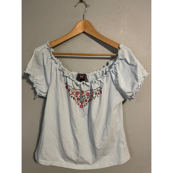 Route 66 Shirt Womens Large Embroidered Floral Peasant Off Shoulder Top Boho Y2K - Picture 1 of 8